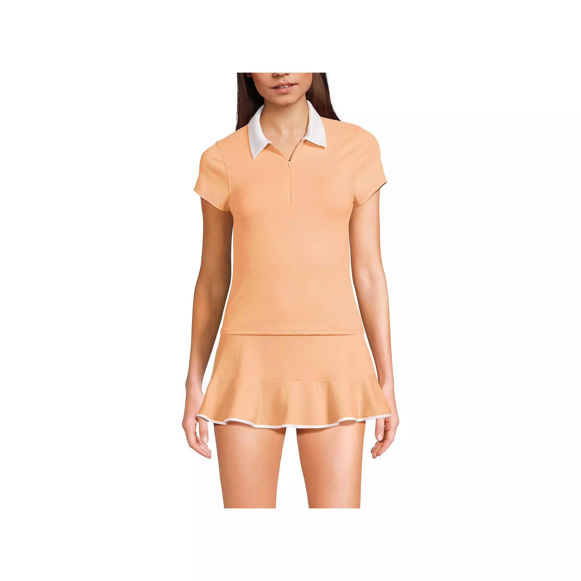 Women's Lands' End Short Sleeve Pique Johnny Collar UPF 50 Rashguard, Size: Large, Orange Mist White Product Image