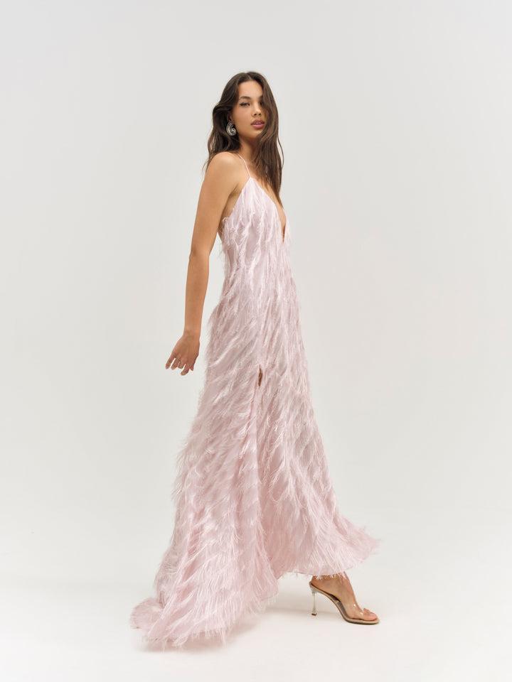 Heidi Fringe Maxi Dress — Pink Product Image