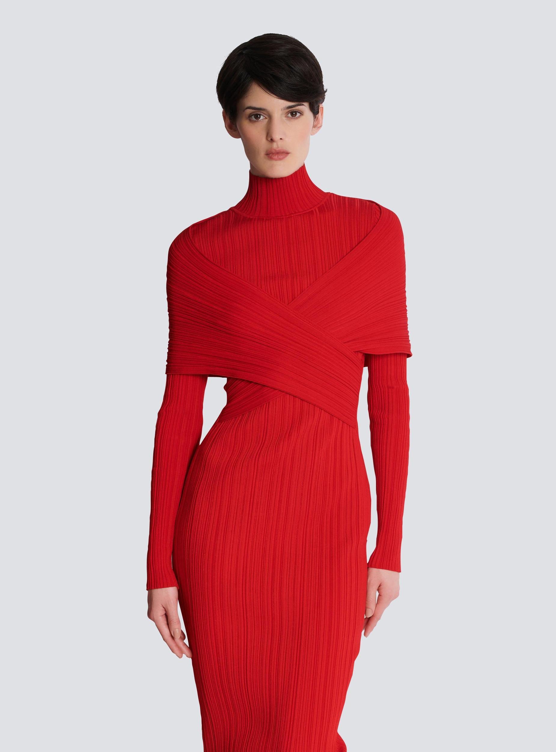 Long pleated knit dress Product Image