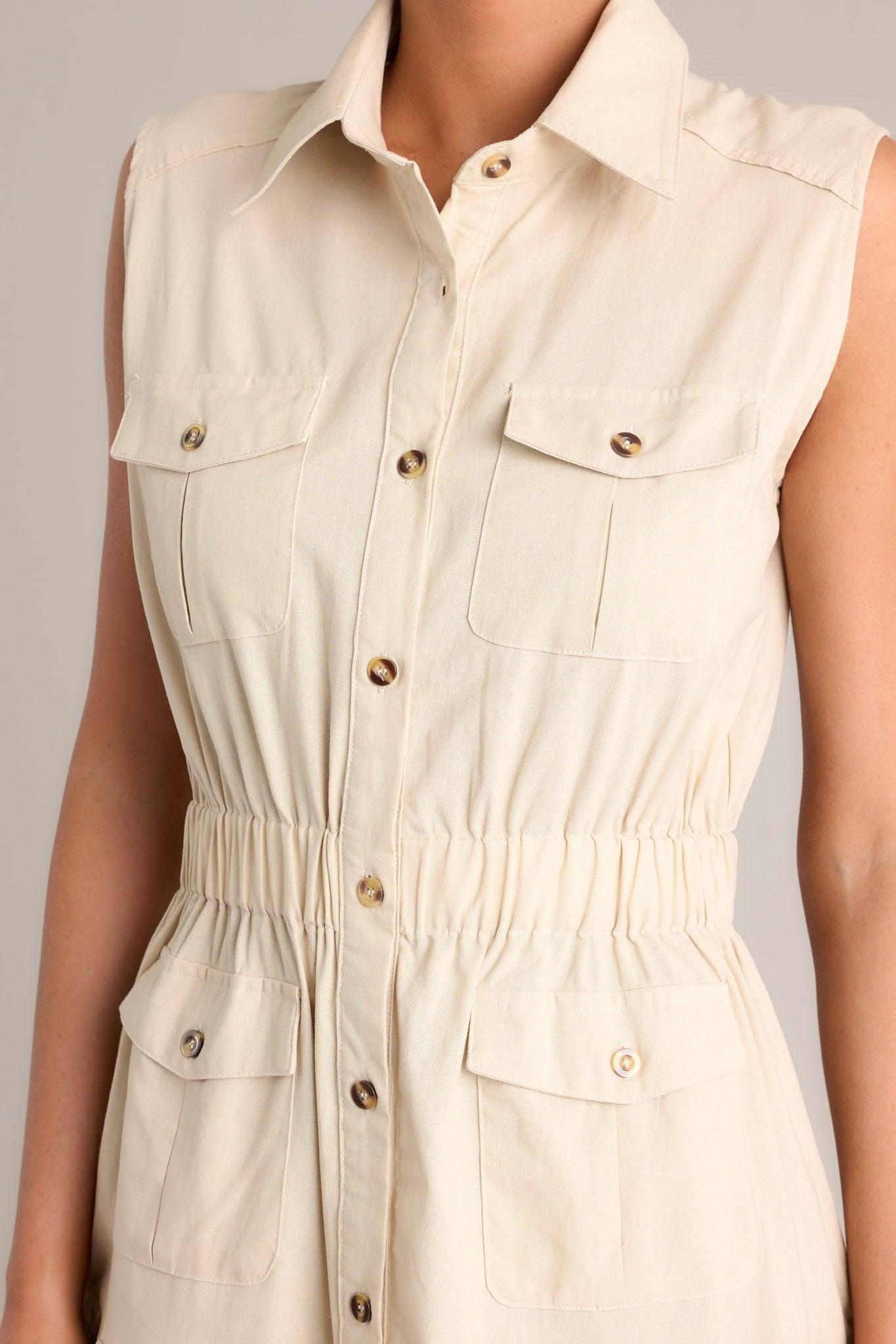 Desert Dusk Beige Button Front Tiered  Maxi Dress Product Image