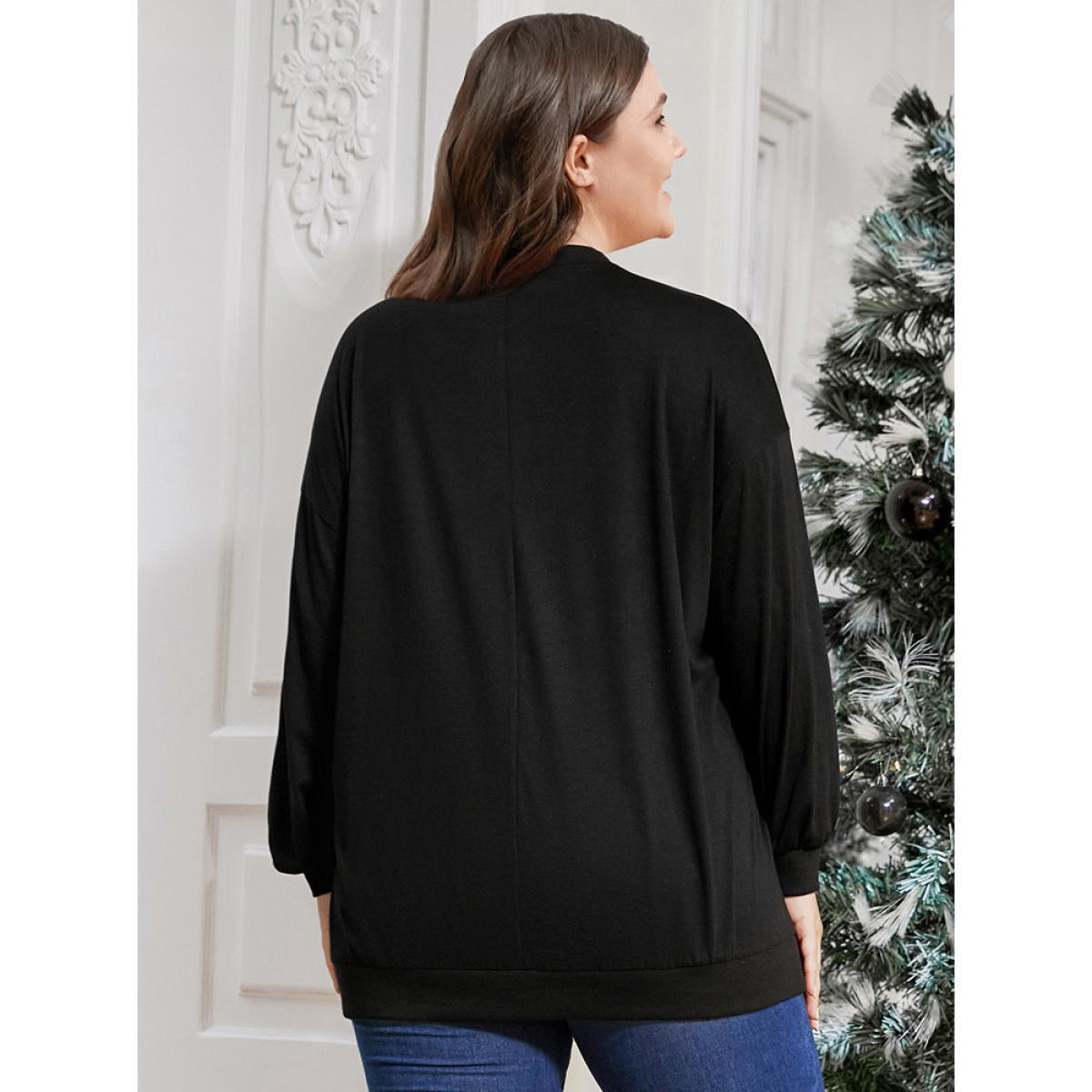 Plus Size Tree & Letter Print Drop Shoulder Sweatshirt Women Black Casual Printed Dailywear Sweatshirts BloomChic 18-20/2X Product Image