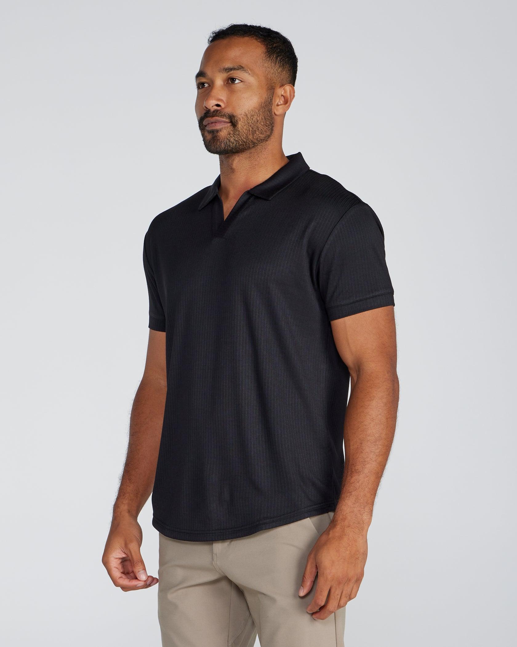 Ribbed Short Sleeve Open V Polo Product Image