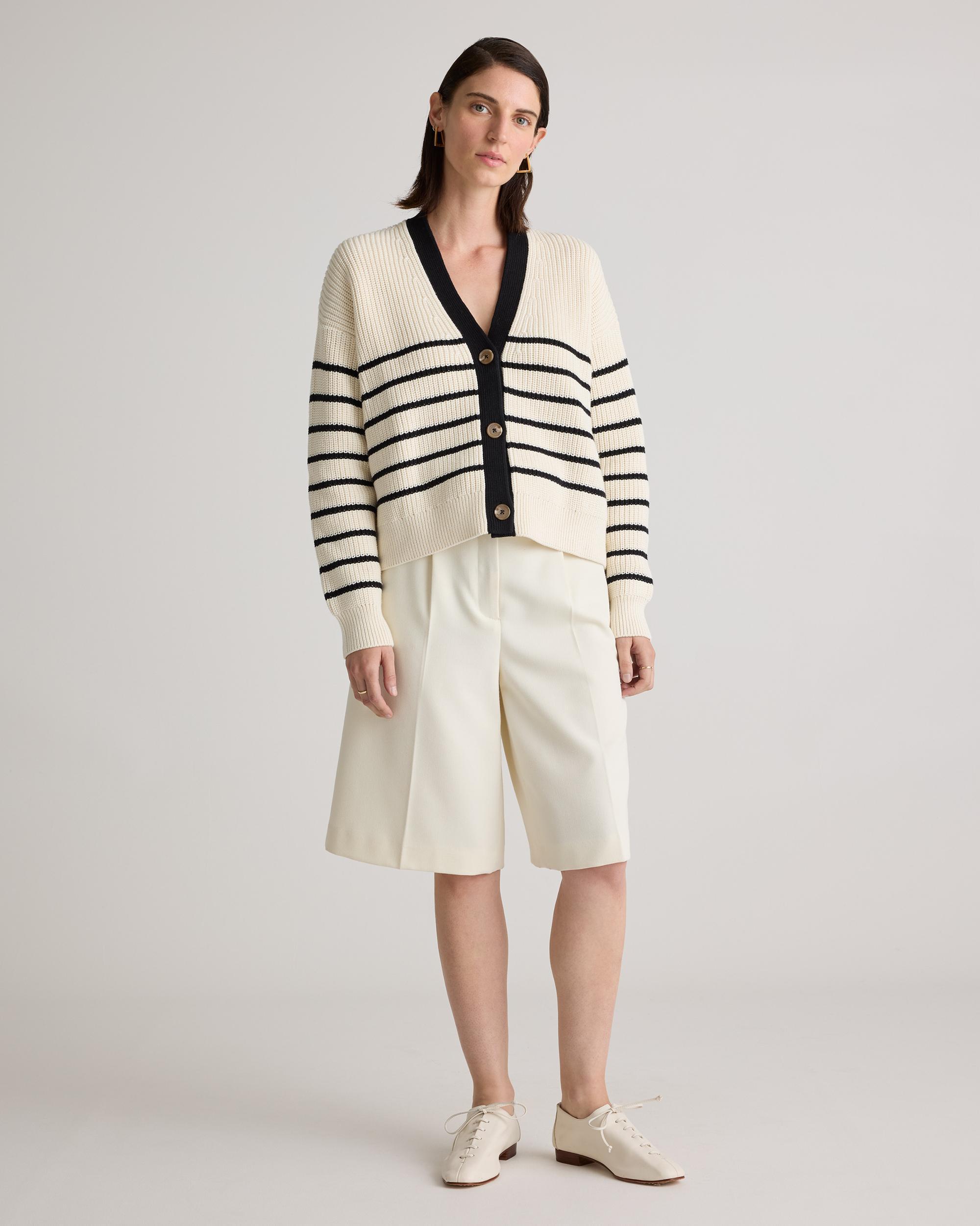 Quince | Women's Fisherman Boxy Cropped Cardigan Sweater Size XS, Organic Cotton Product Image