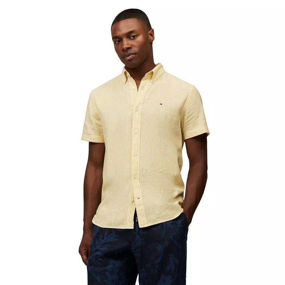 Men's Tommy Hilfiger Short Sleeve Printed Shirt, Size: XL, Blue Stripe Product Image