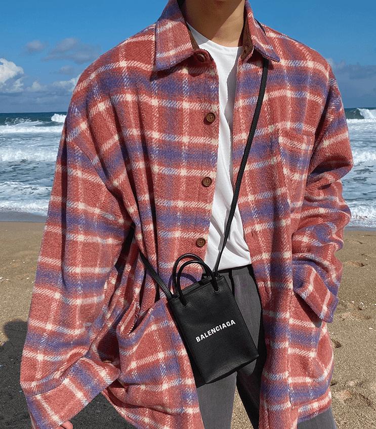 RT No. 2744 WOOLEN KNITTED PLAID COLLAR SHIRT Product Image