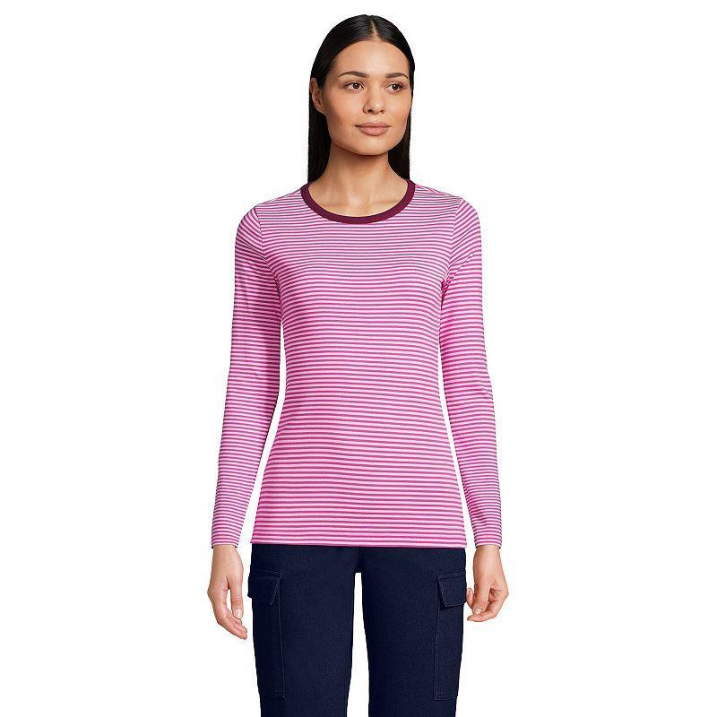 Womens Lands End Cotton Crewneck Long-Sleeve Tee Blue Breeze Product Image