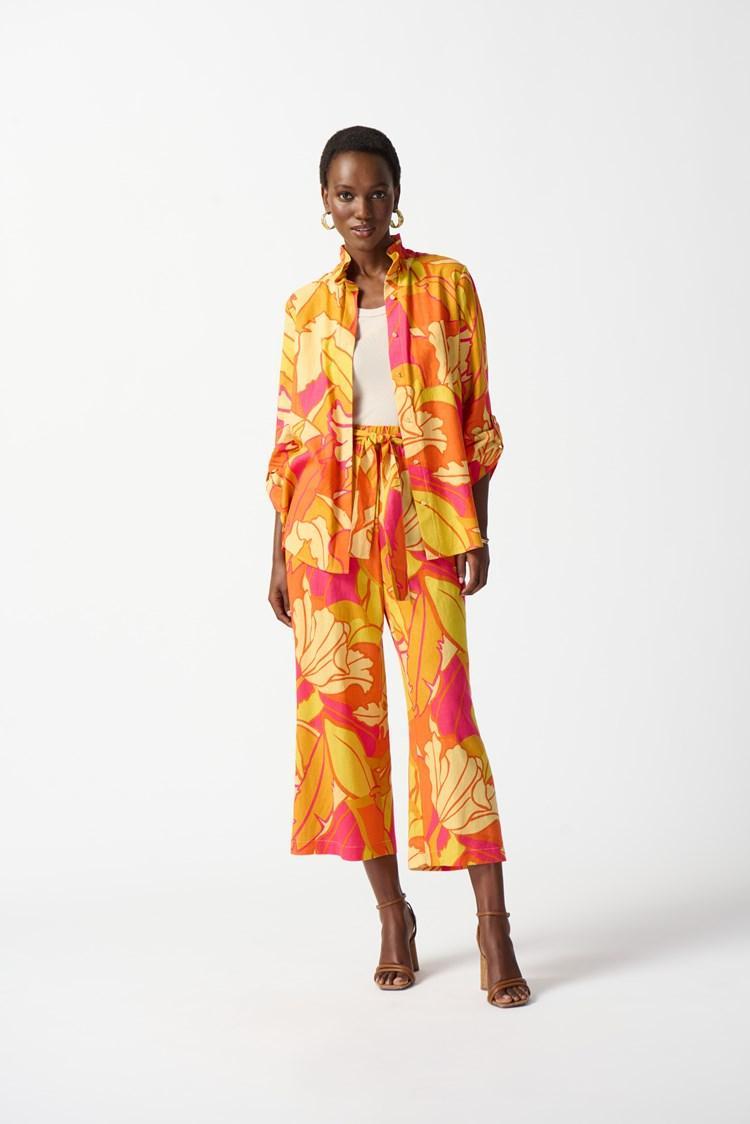 Linen Blend Floral Print Trapeze Blouse Product Image