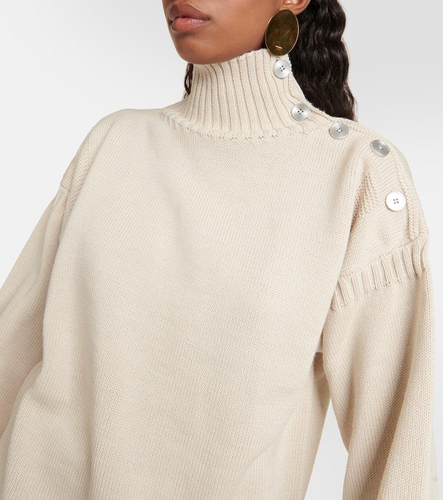 JIL SANDER Draped Ribbed Wool Sweater In Yellow Product Image