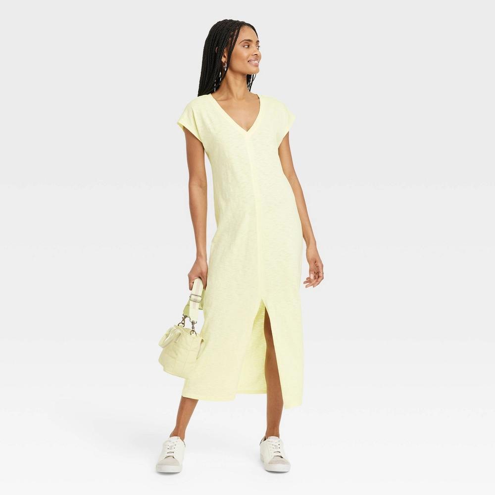 Womens Short Sleeve Midi T-Shirt Dress - Universal Thread Yellow XS Product Image