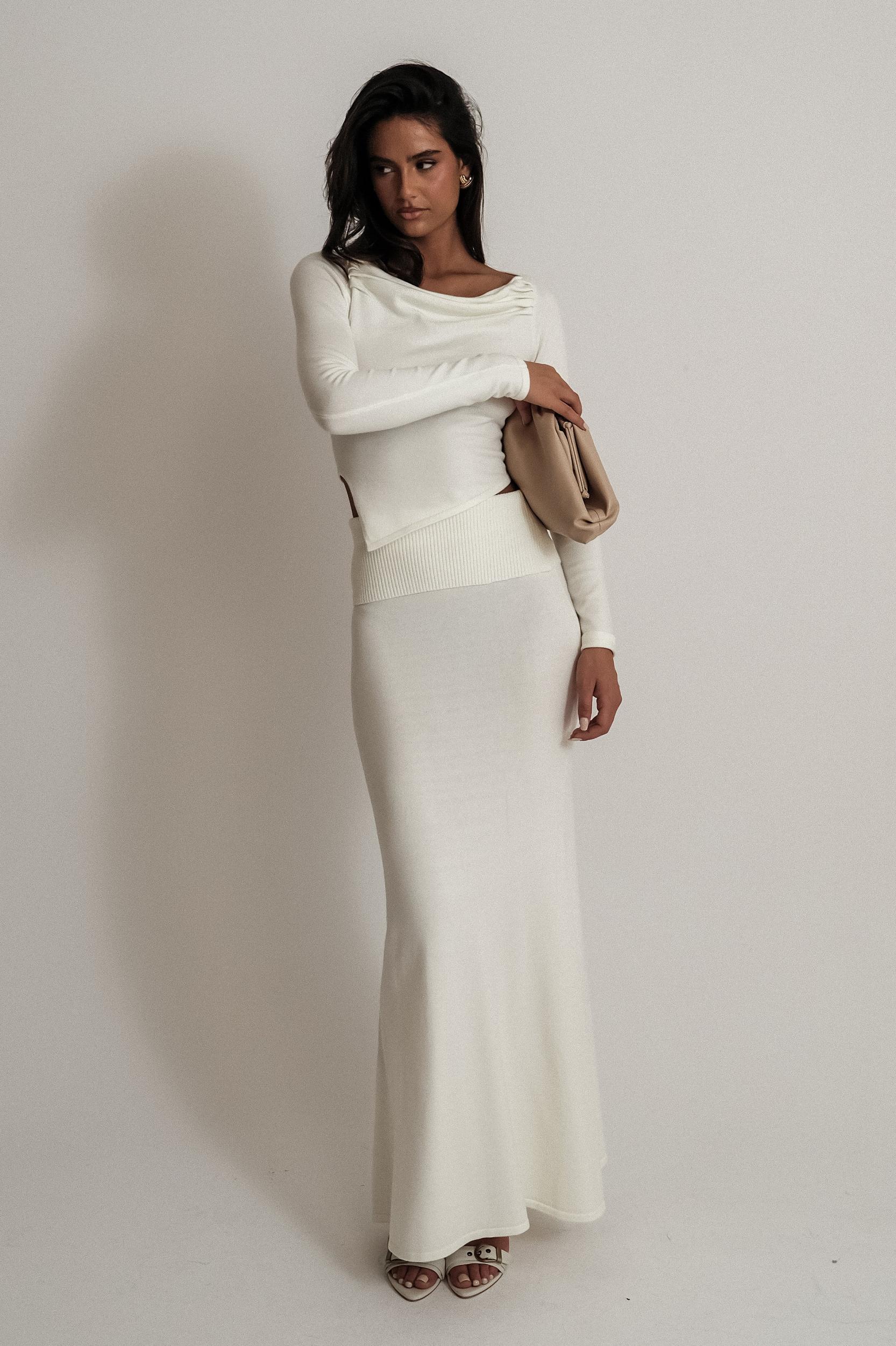 Karlie Knit Maxi Skirt With Ribbed Waist - Ivory Product Image