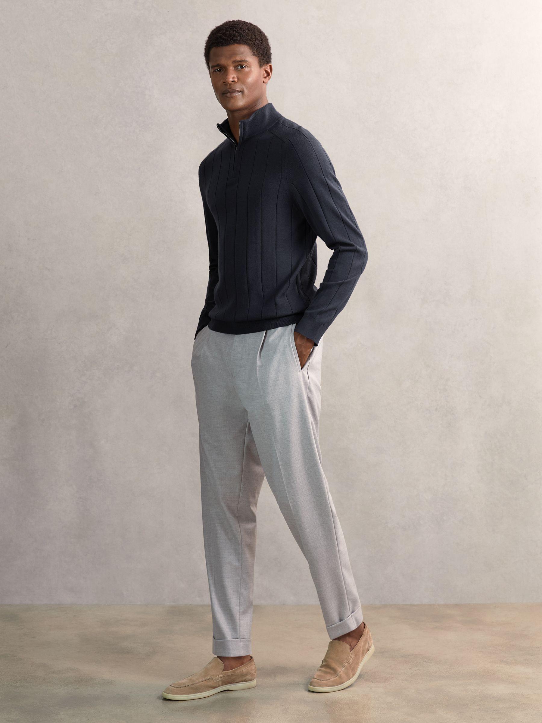 Merino Wool Wide-Rib Half-Zip Jumper in Airforce Blue Product Image