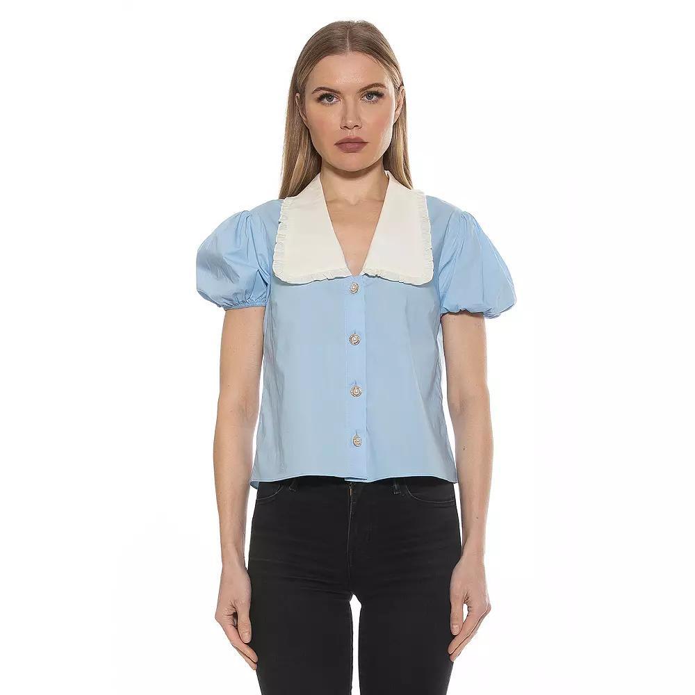 Women's ALEXIA ADMOR Sandra Short Sleeve Top with Embellished Button, Size: 8, Pink Product Image