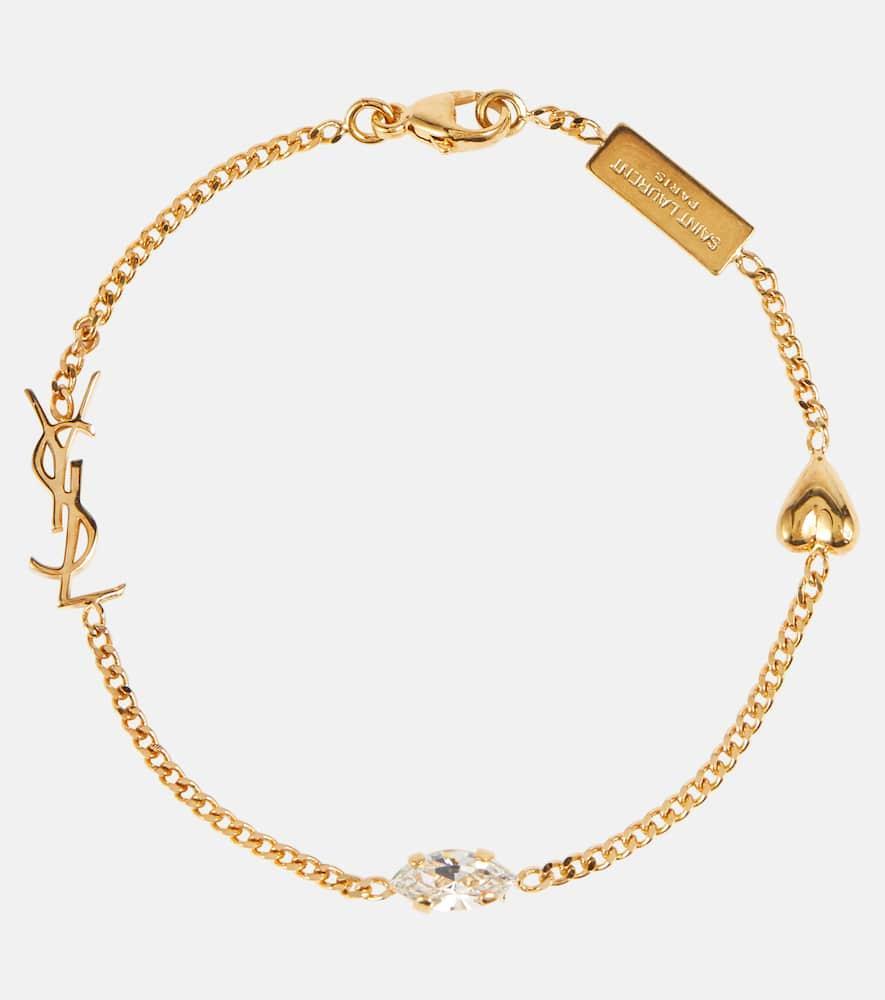 SAINT LAURENT Metal And Rhinestone Cassandre Heart Charm Bracelet Accessories In Grey Product Image