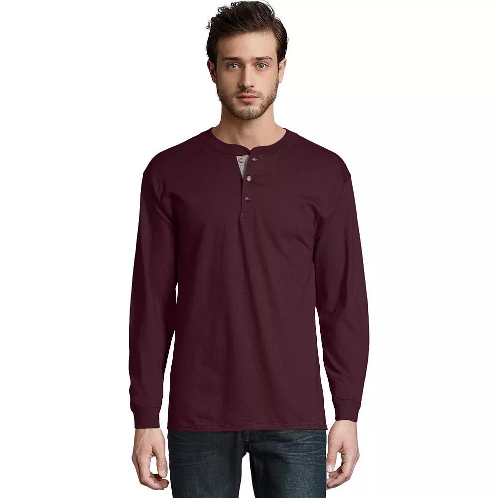 Men's Hanes® Beefy Heavyweight Henley, Size: Small, Dark Truffle Product Image