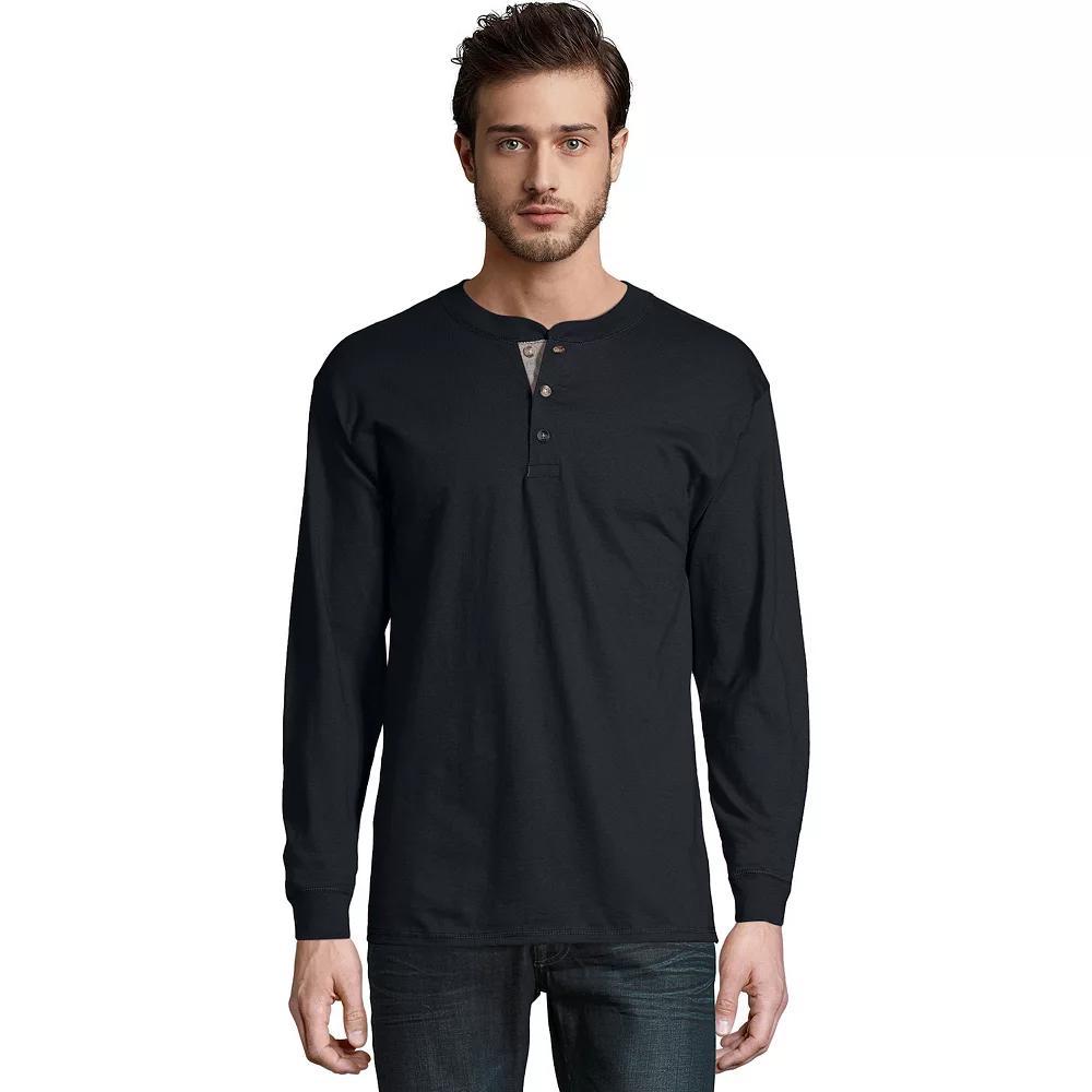 Men's Hanes® Beefy Heavyweight Henley, Size: Small, Dark Truffle Product Image