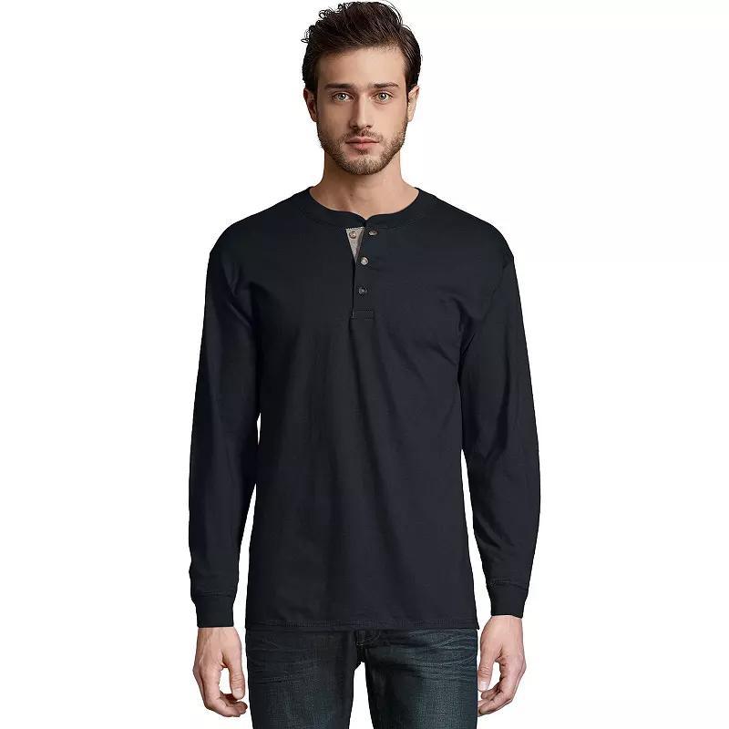 Men's Hanes® Beefy Heavyweight Henley, Size: Small, Dark Truffle Product Image
