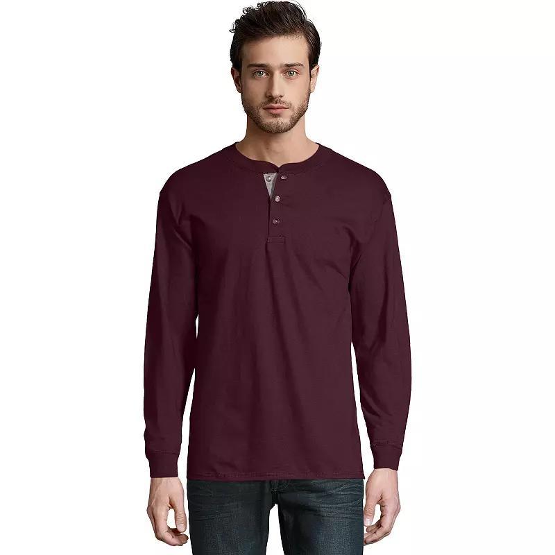 Men's Hanes® Beefy Heavyweight Henley, Size: Small, Dark Truffle Product Image