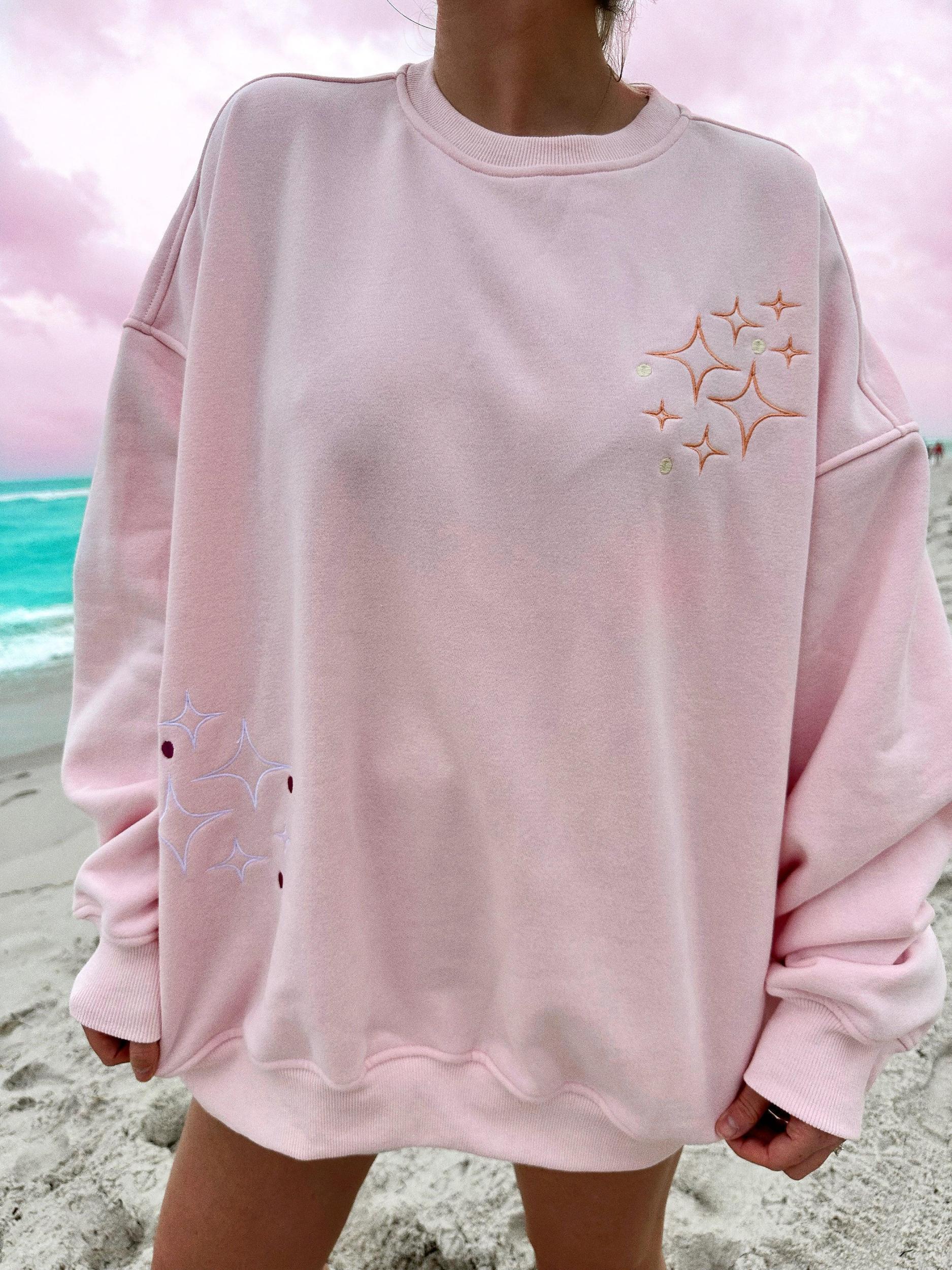 Light Pink Sunset Rays Embroider Sweatshirt Girls Product Image