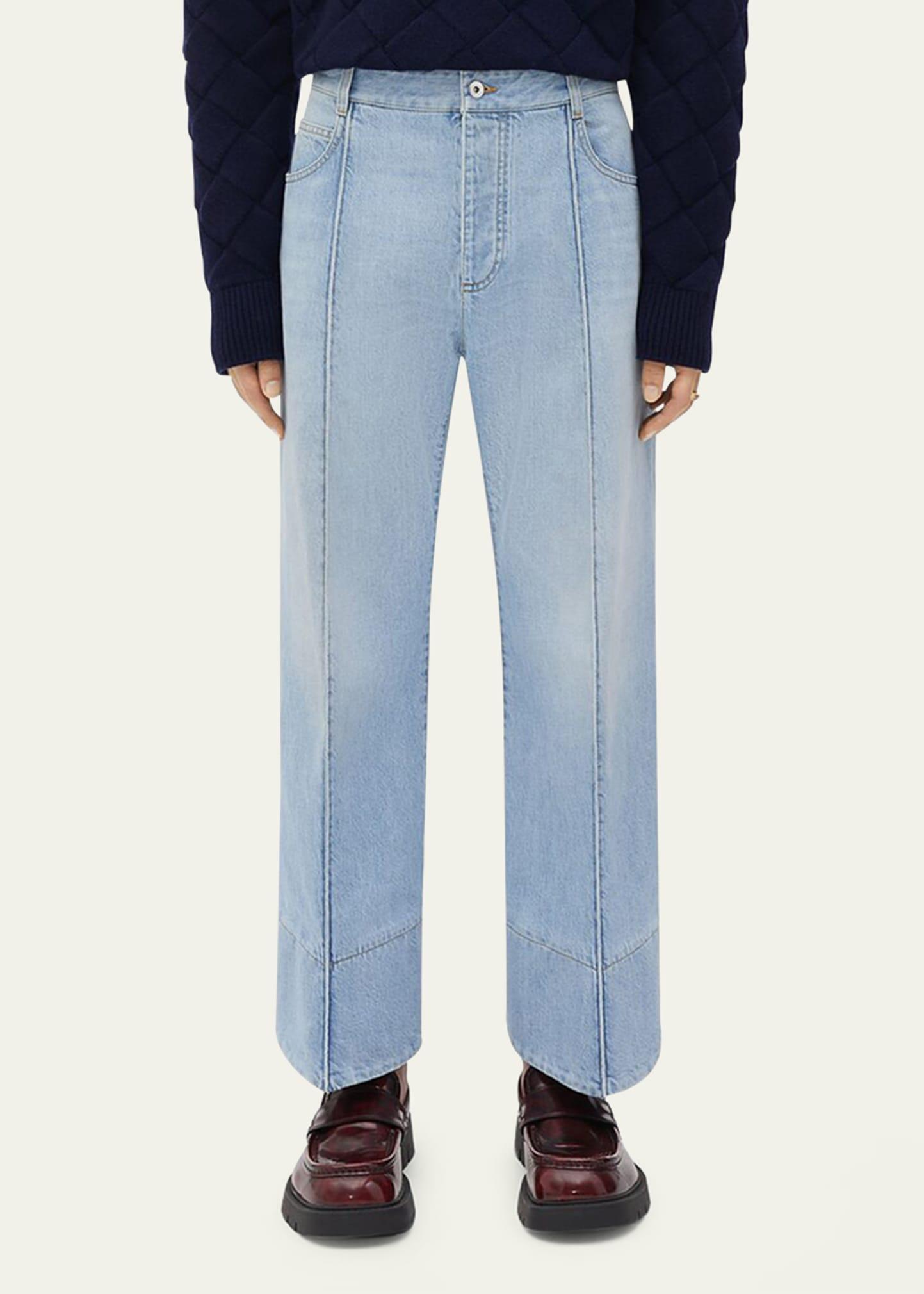 Mens Curved Shape Bleached Denim Jeans Product Image