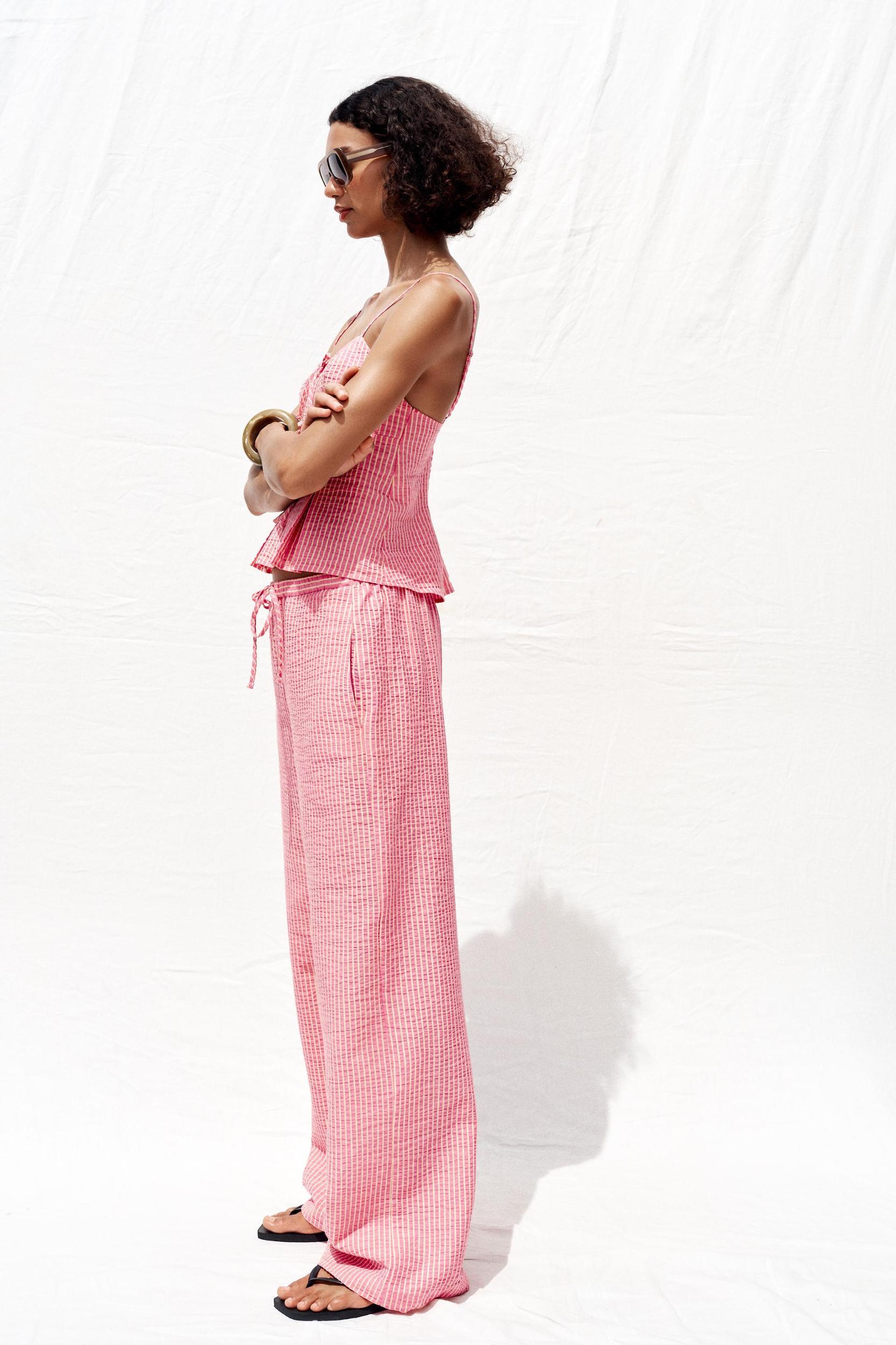 STRIPED WIDE LEG PANTS Product Image