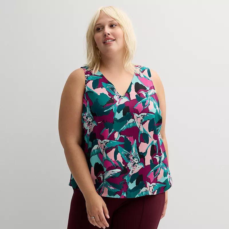 Plus Size Nine West Essential V-Neck Tank Top, Women's, Size: 5XL, Black Outline Abstract Product Image