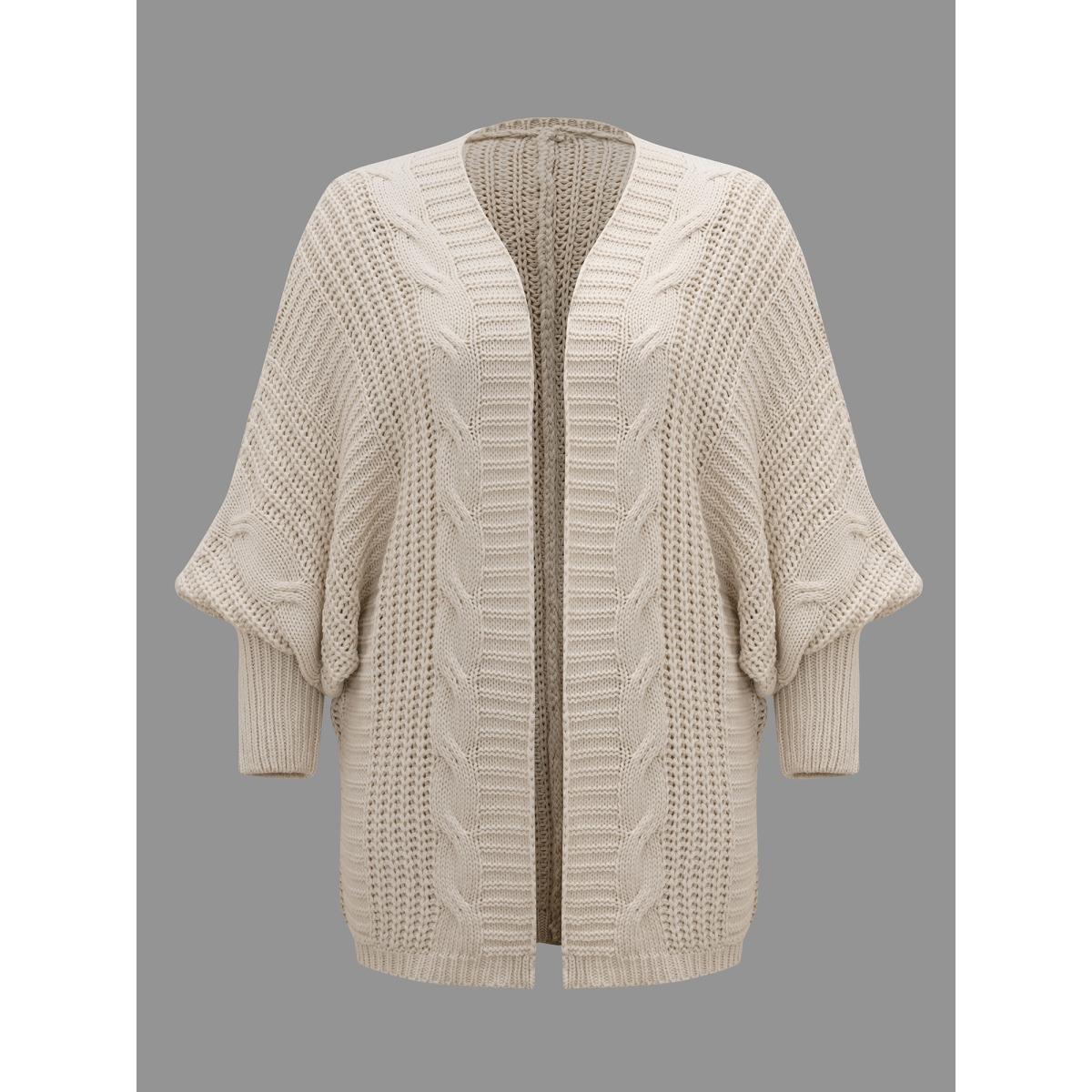 Plus Size Cable Knit Open-Front Ribbed Knit Cardigan Apricot Women Casual Loose Long Sleeve Everyday Cardigans BloomChic 30/6X Product Image
