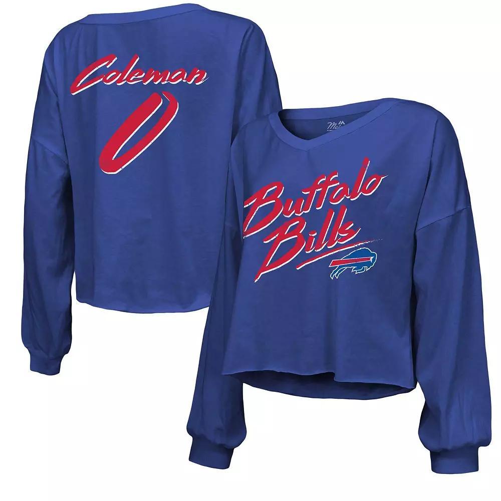 Women's Majestic Threads Joe Burrow Black Cincinnati Bengals Name & Number Off-Shoulder Script Cropped Long Sleeve V-Neck T-Shirt, Size: Large Product Image