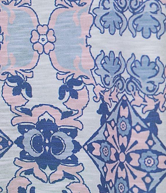 Allison Daley Pink Folk Tile Print Short Sleeve Keyhole Neck Knit Top Product Image