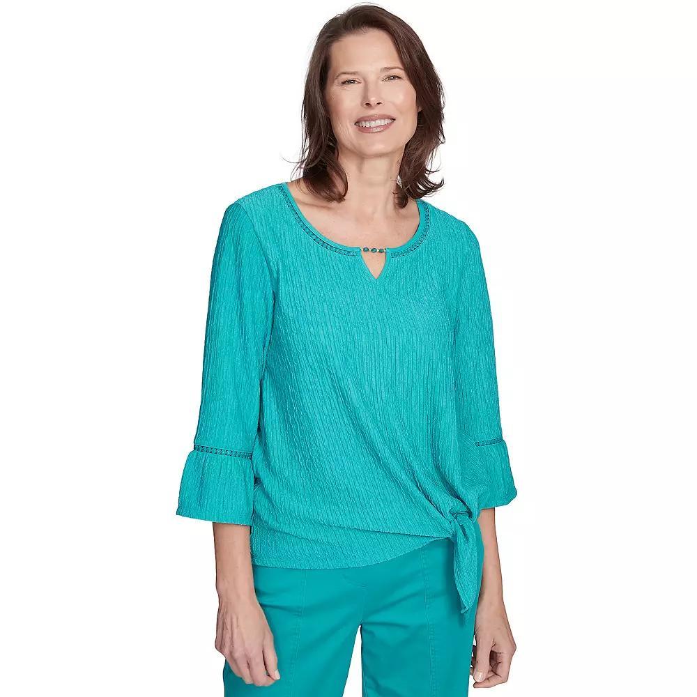 Petite Alfred Dunner Tie Front Bell Sleeve Top, Women's, Size: Large Petite, Green Product Image
