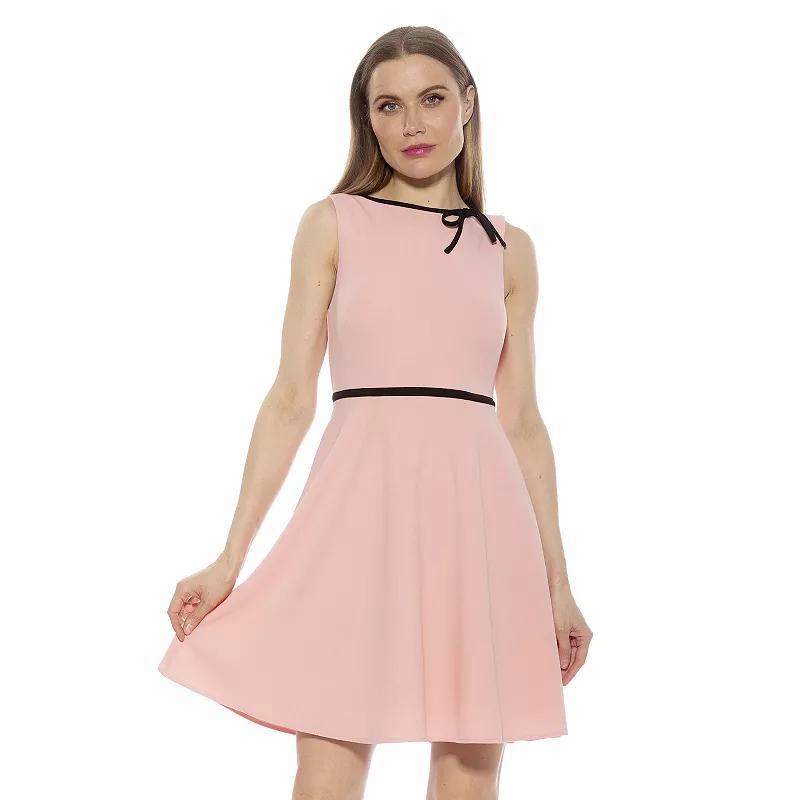 Women's ALEXIA ADMOR Ida Crewneck Fit And Flare Dress, Size: Large, Black White Dots Product Image