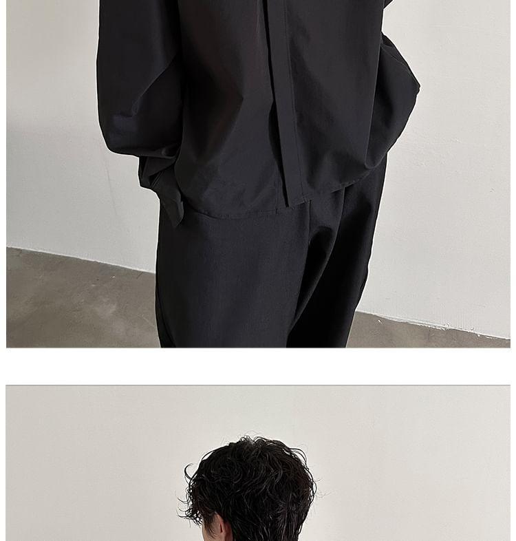 Long Sleeve Asymmetrical Collar Plain Shirt Product Image