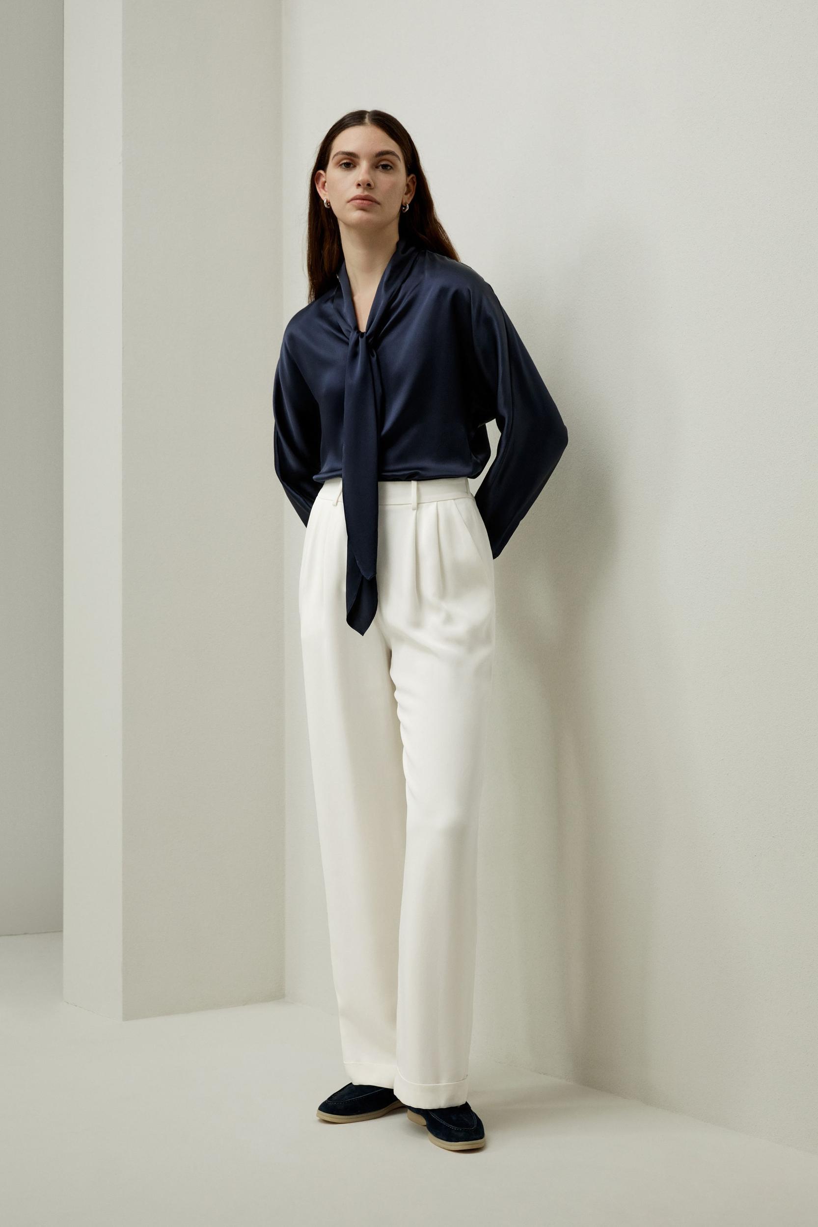 Batwing Silk Top with Adjustable Neck Tie Product Image