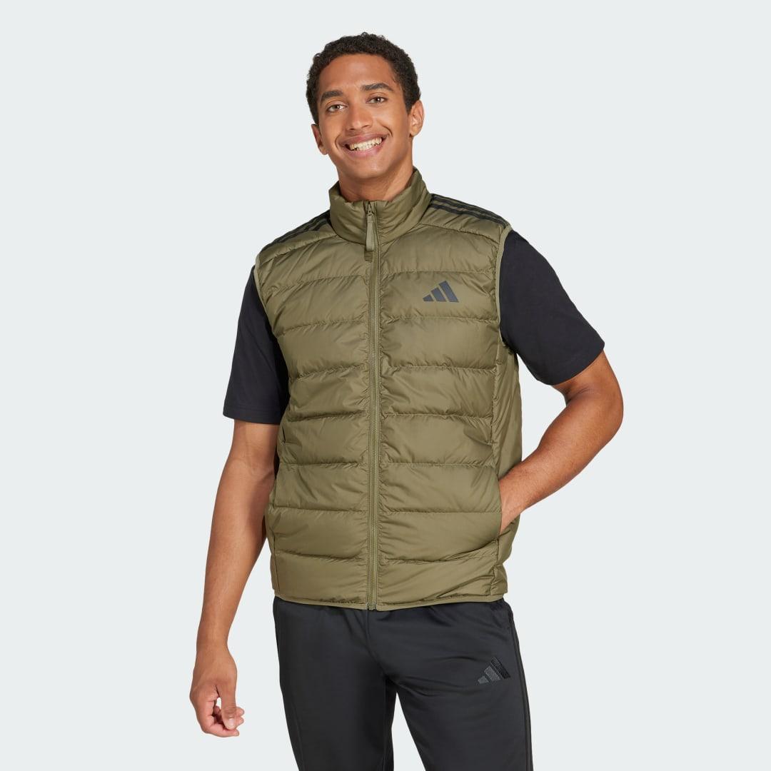 adidas Essentials 3-Stripes Light Down Vest Olive Strata XL Mens Product Image