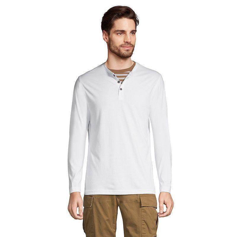 Men's Lands' End Long Sleeve Supima Jersey Henley Top, Size: Large, Radiant Blue Product Image