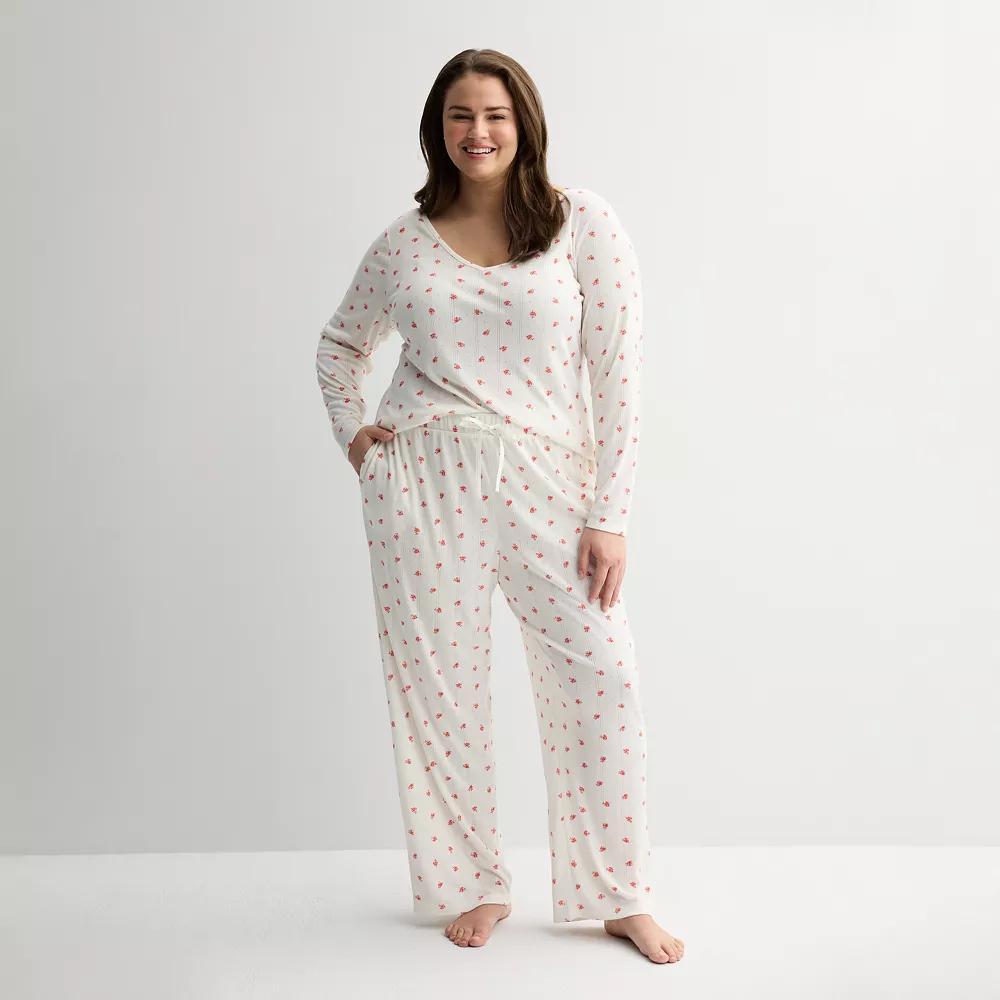 Plus Size Sonoma Goods For Life® Pointelle Sleep Pants, Women's, Size: 2XL, Ivory Floral Product Image