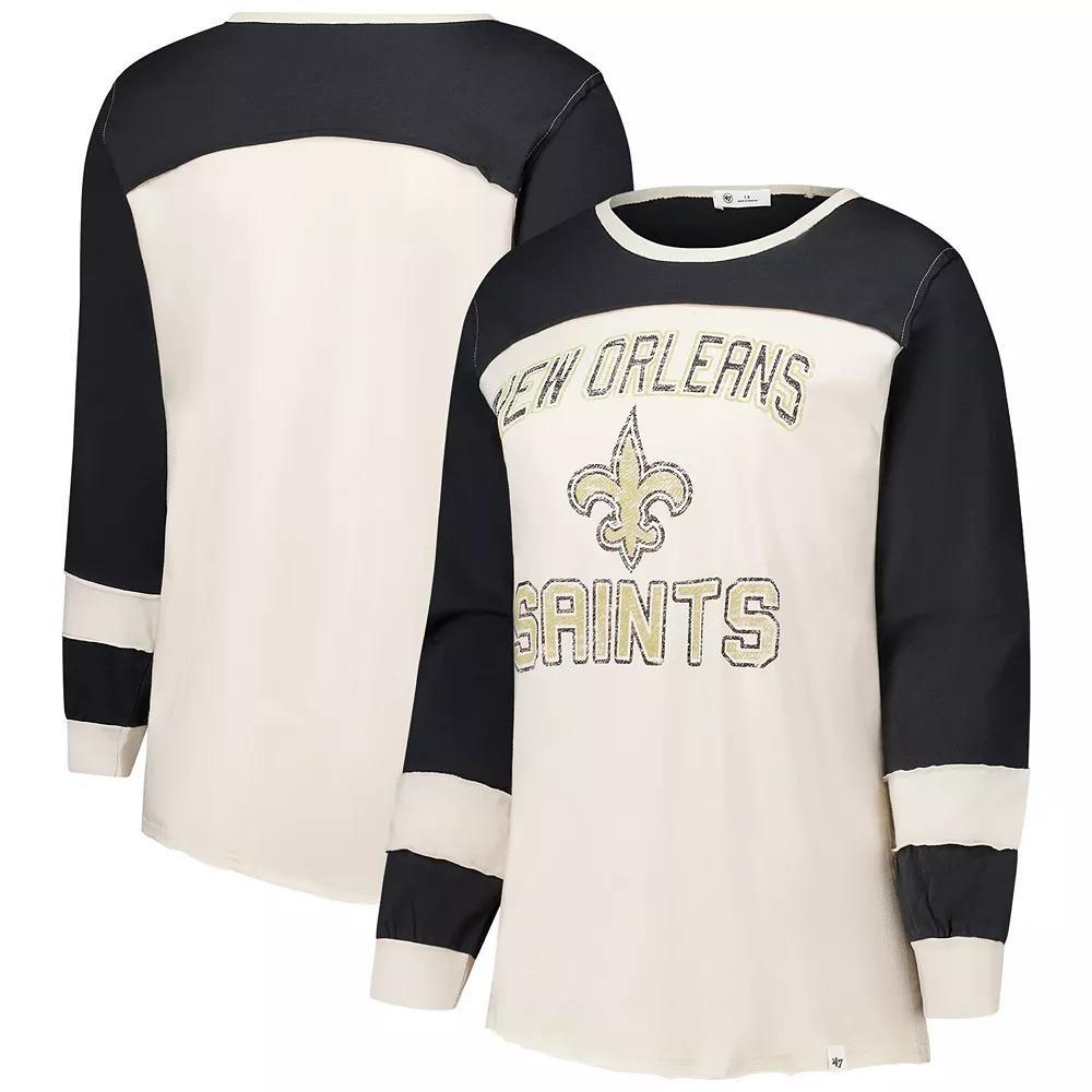 Women's Profile Cream/Black New Orleans Saints Double Header Curve Toni Long Sleeve T-Shirt, Size: 4XL, Beige Product Image