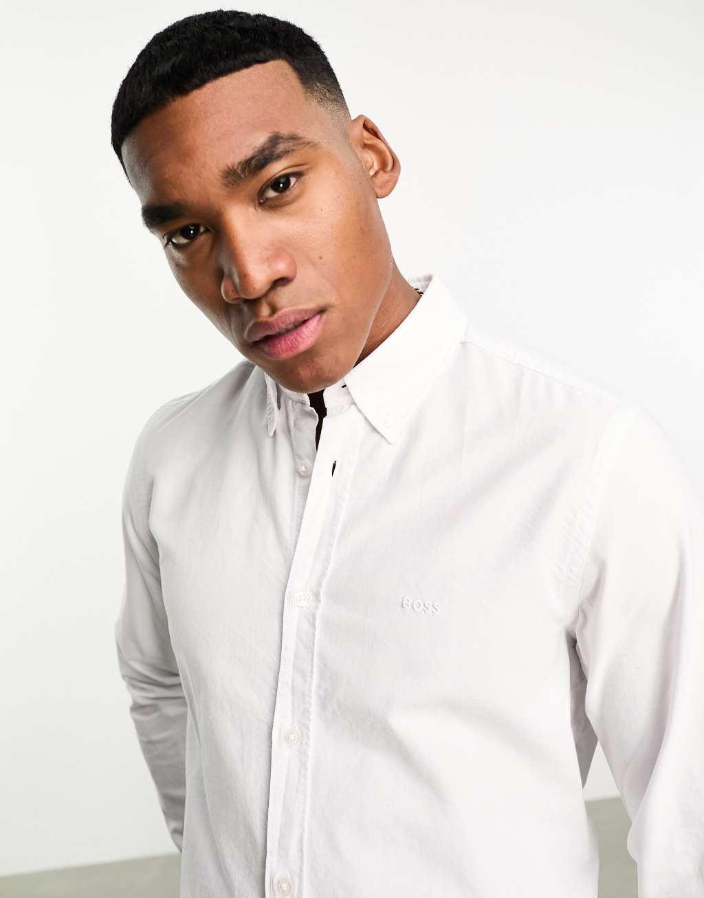 BOSS Orange Rickert regular fit long sleeve shirt in white Product Image