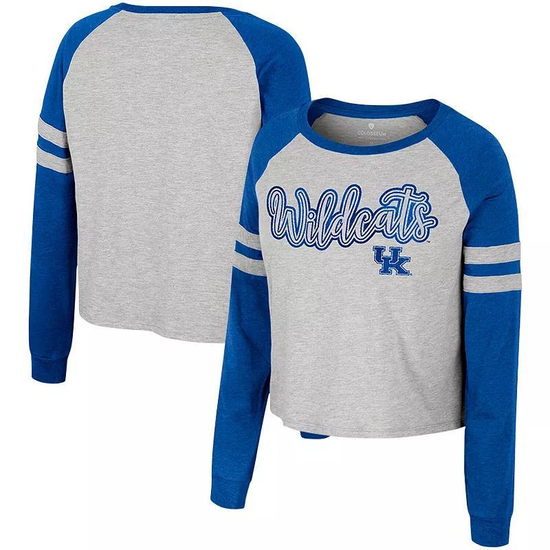 Women's Colosseum Heather Gray Kentucky Wildcats I'm Gliding Here Raglan Long Sleeve Cropped T-Shirt, Size: Medium, Grey Product Image