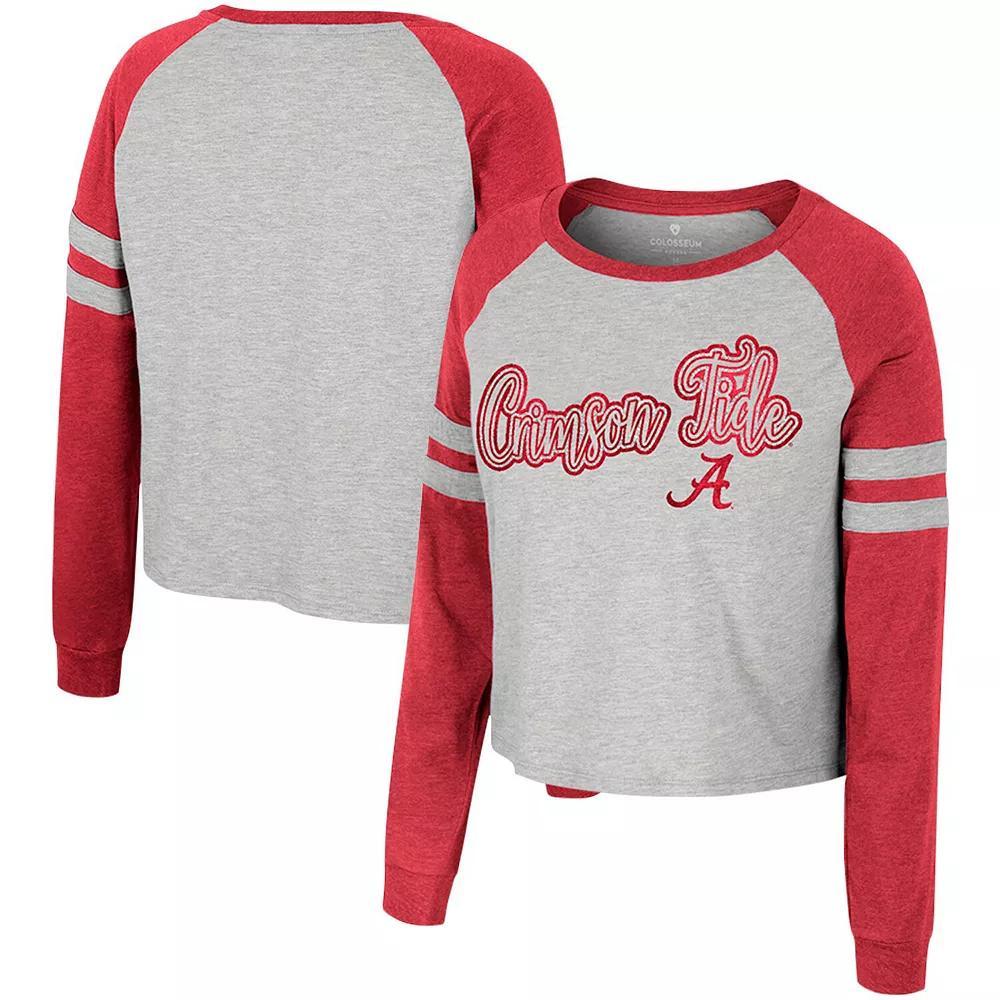 Women's Colosseum Heather Gray Alabama Crimson Tide I'm Gliding Here Raglan Long Sleeve Cropped T-Shirt, Size: Small, Grey Product Image
