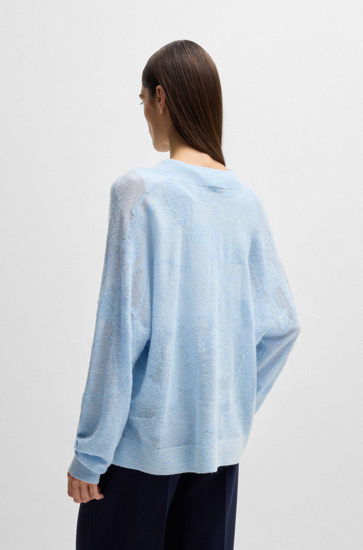 BOSS - V-neck sweater in floral knitted jacquard - Light Blue Product Image