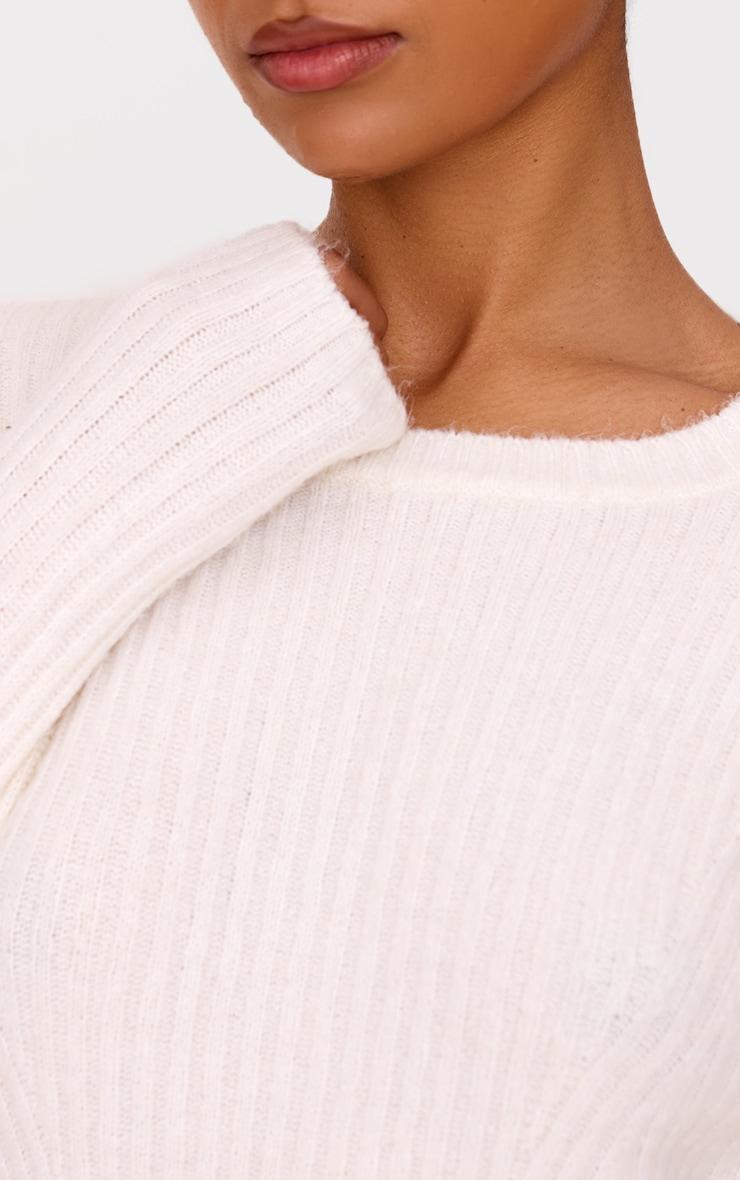 Cream Soft Textured Rib Knit Mini Dress Product Image