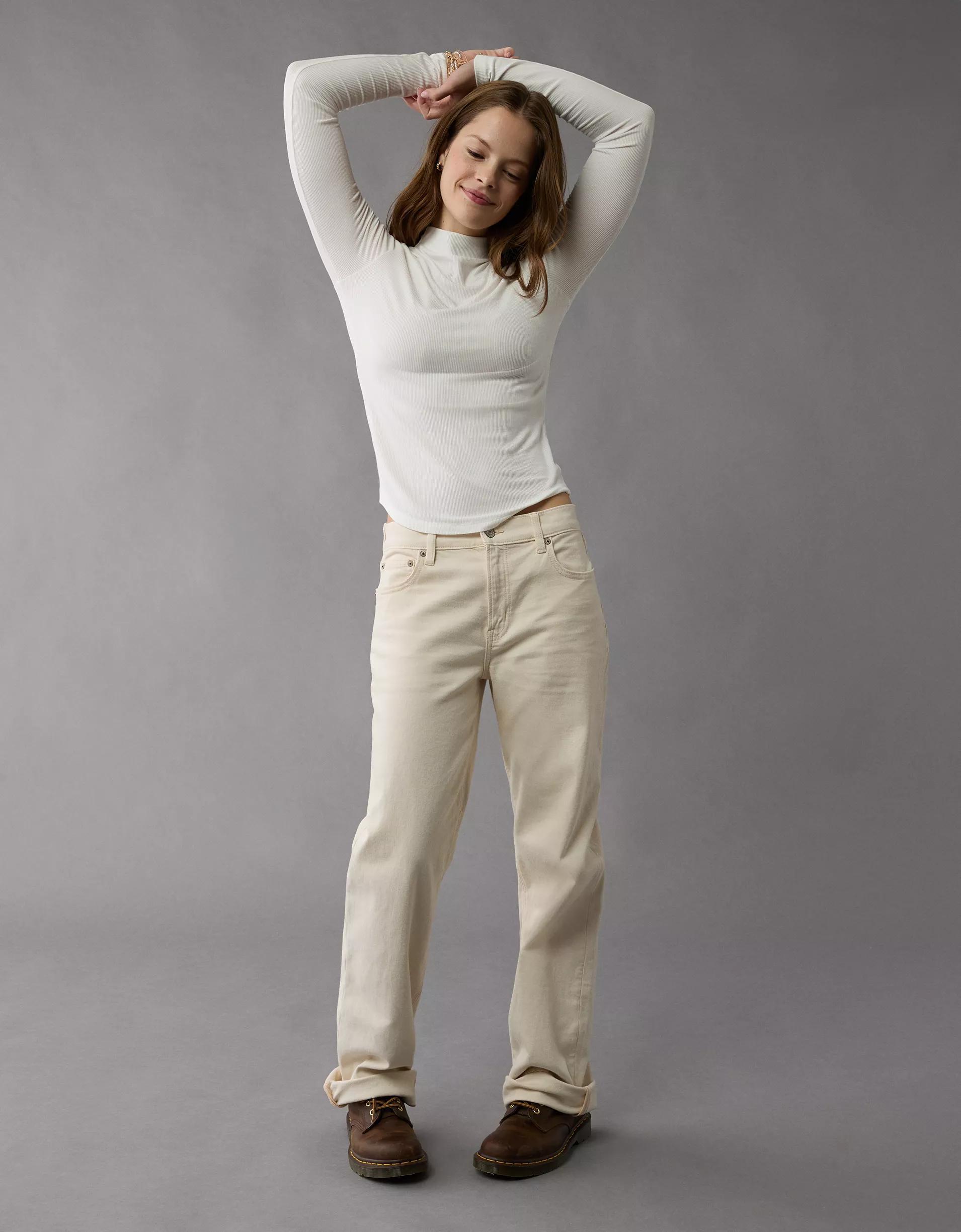 AE Soft & Sexy Long-Sleeve Mock Neck T-Shirt Product Image