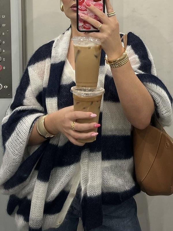 Striped Scarf Sweater Cardigan Product Image