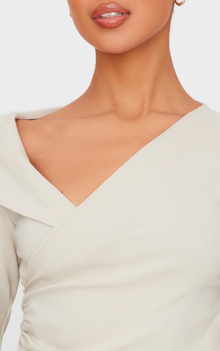 Cream Bengaline Asymmetric Ruched Long Top Product Image