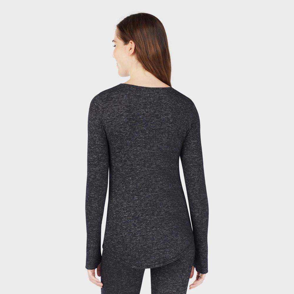 Warm Essentials by Cuddl Duds Womens Sweater Knit Thermal Crewneck Top - Dark Charcoal Product Image