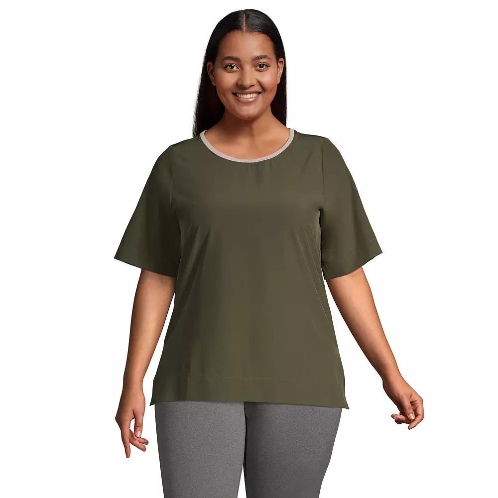 Plus Size Lands End Elbow Sleeve Commuter Tee, Womens Green Moss Product Image