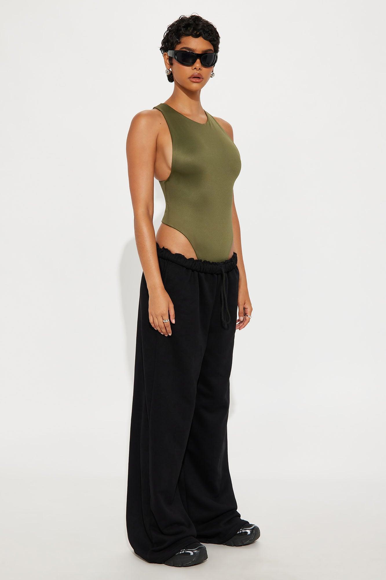 Contour Double Lined Scoop Neck Bodysuit - Military Green Female Product Image