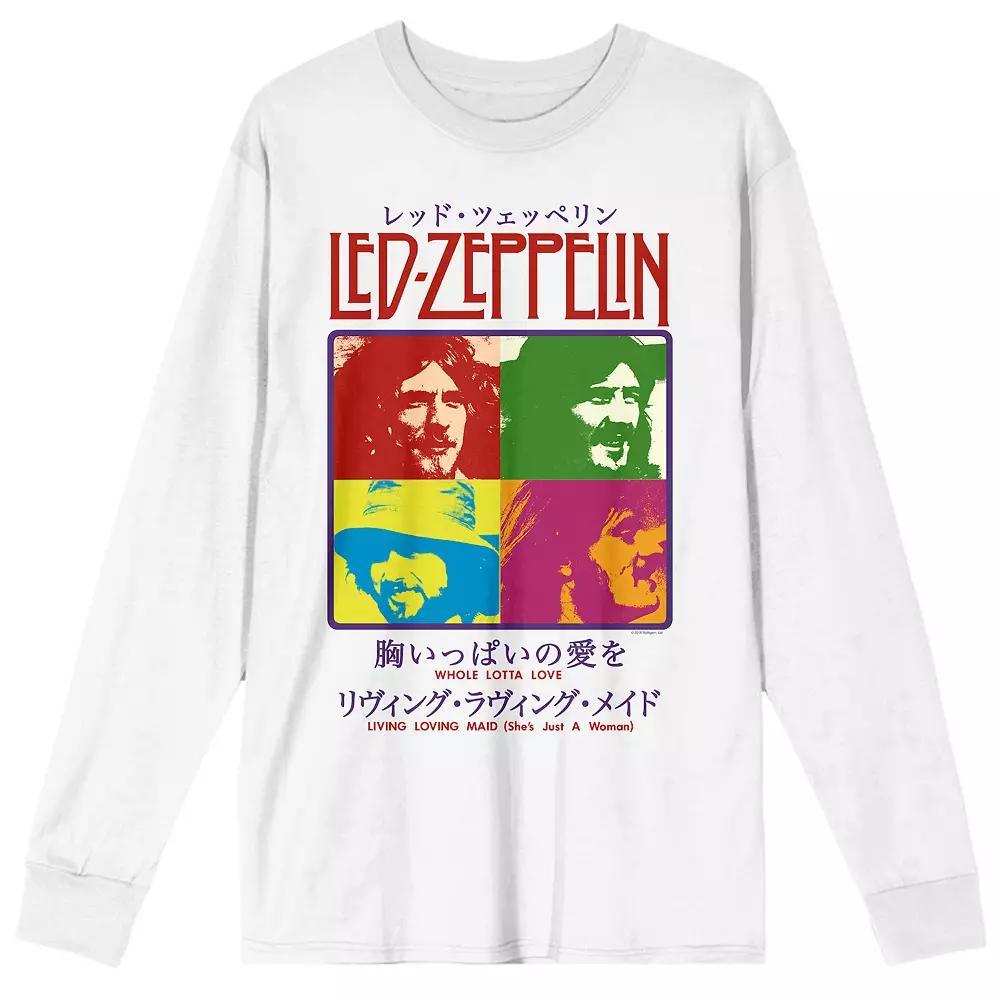 Men's Led Zeppelin Portraits With Kanji Long Sleeve Graphic Tee, Size: Large, White Product Image
