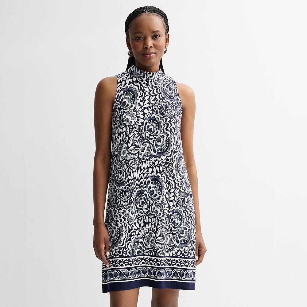 Women's Robbie Bee Mockneck Dress, Size: XL, Navy White Product Image