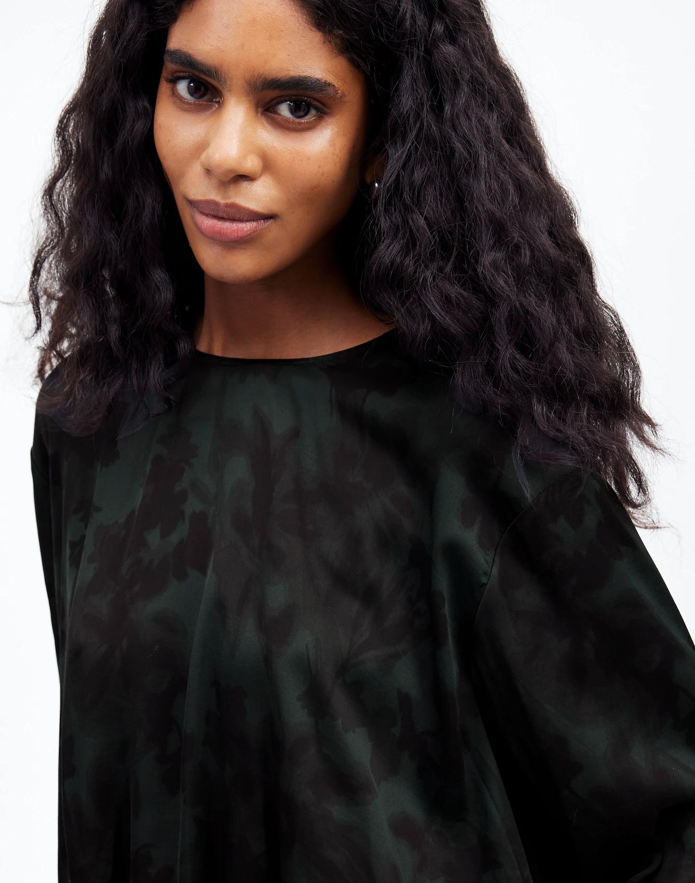Long-Sleeve Bubble-Hem Top in Satin Product Image